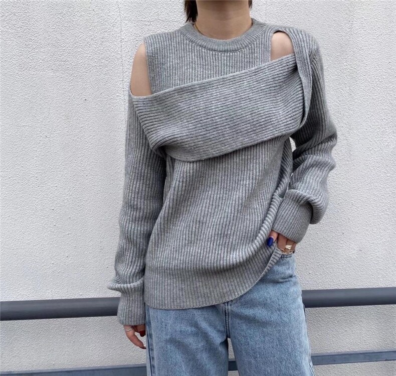 新款不规则设计感毛衣三个色，女装针织衫/毛衣，SMOOTH