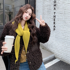 咖色皮毛一体羊羔毛外套2C317A-8538-P195-K299，女装短外套，2C317A