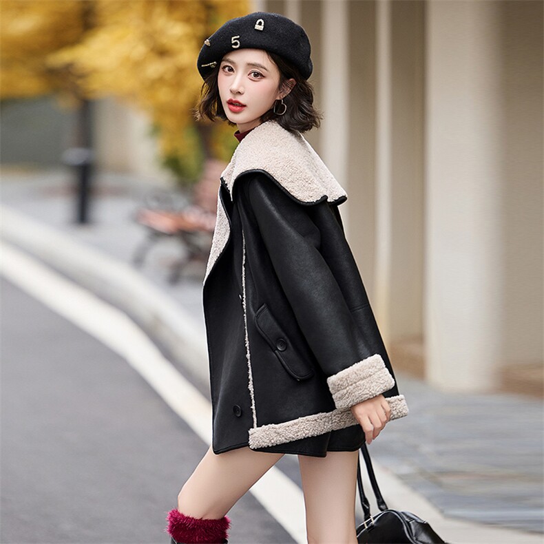冬天大翻领羊羔毛皮毛一体羊羔绒厚外套女秋冬2024新款高级感,女装皮衣,美拉德工厂直营店