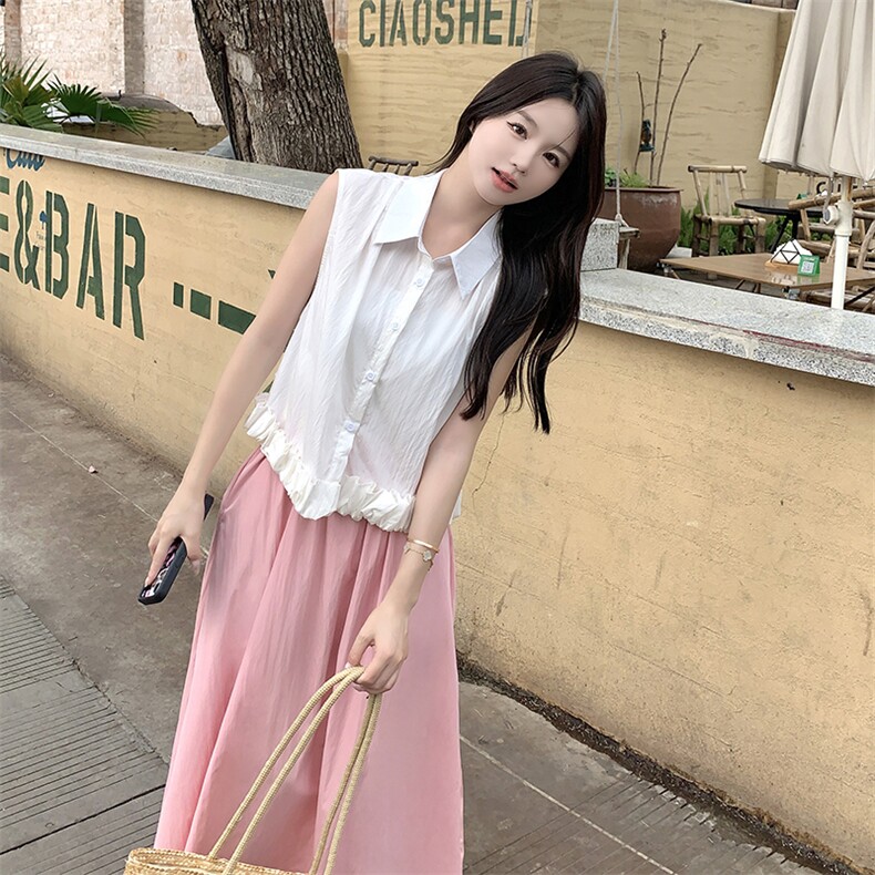 无袖衬衫半身裙套装女2025年夏季RF2C290-5856#-P120-K176,女装套装/套裙,蝶眷
