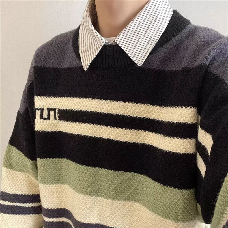 【005】条纹毛衣男套装秋冬季宽松学生搭配针织衫A079-M7361-P44,男装针织衫/毛衣,电商A079