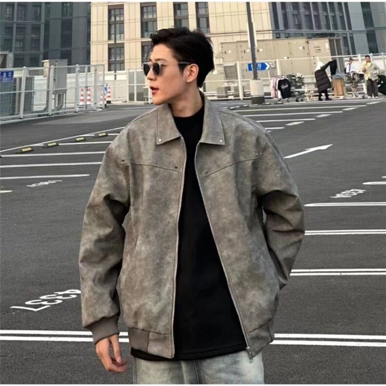 网图春季抖音得物品质扎染PU皮衣雾面皮夹克外套男6152-TP43,男装夹克,星座207