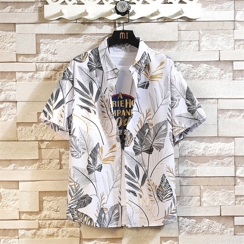 大码花衬衫男短袖夏季痞帅休闲上衣服外套翻领衬衣A012/824P35,男装衬衫,电商A012