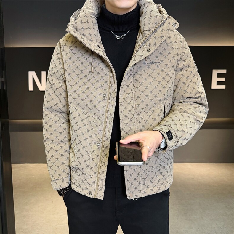 字母暗花贴标PU皮羽绒服连帽外套男上衣A329-YR9967-P235,男装羽绒服,电商A329