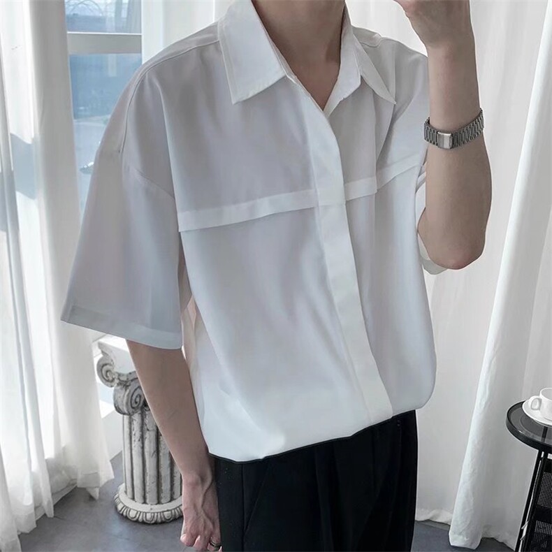 夏款男短袖衬衫冰丝拼接款宽松五分袖衬衣C190 P30图片