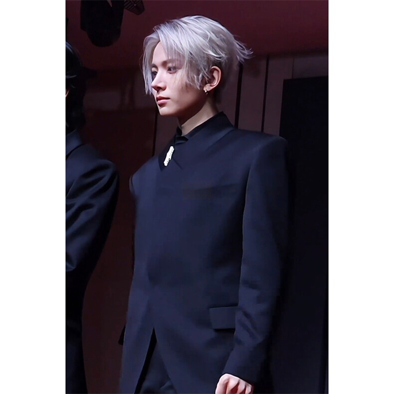 现货~2026春季立领中式黑色垫肩西服外套带胸针设计上衣X870-P85，男装西服，星座1004-3