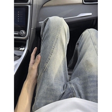 黄泥牛仔裤男款美式高街vibe裤子春夏潮牌工装复古微喇修身直筒裤，男装牛仔裤，四季星座505