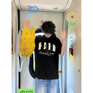 网图有货 夏季小香贴布珍珠字母刺绣短袖T恤男女情侣上衣A608-P45图片