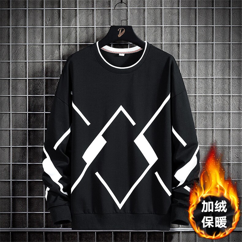 M-8XL 秋季加绒加厚胖子假两件圆领卫衣男图片