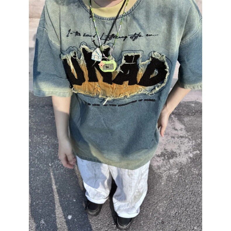 DXT22LL-P58美式复古做旧重磅毛巾绣短袖T恤高级感痞帅半袖,男装T恤,星座1007（原301D）