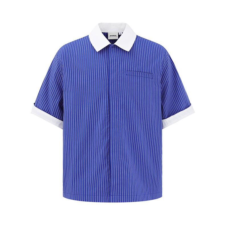 南夏乔装2025春季新款日系复古条纹假两件POLO衫潮流中性休闲衬衫，男装Polo衫，电商S006（B521）