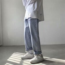 现货港风牛仔裤男士韩版潮流宽松直筒休闲阔腿中性长裤子S336-p35，男装牛仔裤，星座1008-1