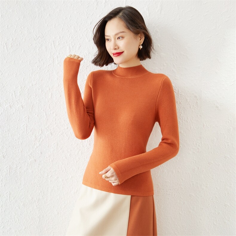 时尚百搭高领仿羊毛针织衫女秋冬季新款显瘦修身长袖打底衫上衣,针织衫/毛衣,质第工厂直营店