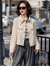 2026春装新款简约时髦风尚短款皮衣外套，女装皮衣，魅丽静蓝