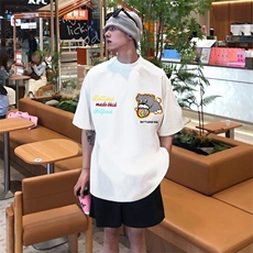 万针全刺绣工艺抖音得物高品质260克重磅纯棉双纱美式高街短袖T恤，男装T恤，电商A486-1