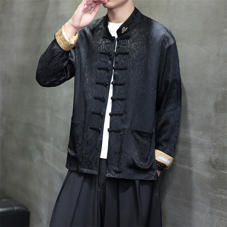 新中式新品（黑财神）风潮休闲盘扣丝绸改良唐装外套C3460,男装民族服装,星座305A（原312A-1）