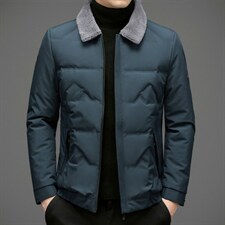 白鸭绒羽绒服男羊羔毛毛领冬季中年男士休闲翻领外套ZL2066-P195，男装羽绒服，电商B212（原钱塘6029）