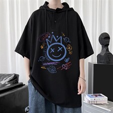 LD54180-P45连帽短袖t恤男大码胖子带帽五分袖中袖，男装T恤，电商A040