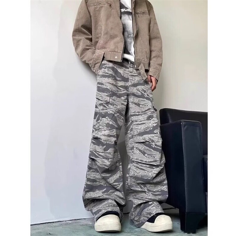 美式高街迷彩工装裤男复古hiphop潮牌痞帅大口袋褶皱阔腿休闲裤子,男装休闲裤,星座813-2
