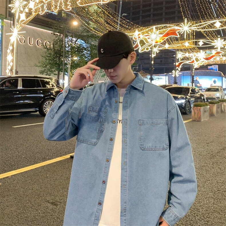 新款(跨境货源）长袖牛仔衬衫男宽松休闲外套,男装衬衫,星座1107-1