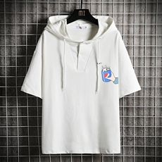 LD54262-P45NASA连帽短袖t恤男大码胖子带帽五分袖中袖网格，男装T恤，电商A040A