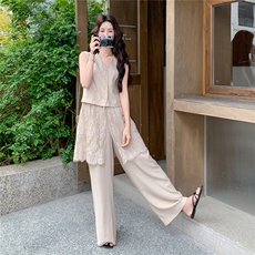 轻熟风气质套装女2026夏季拼蕾丝西装马甲显瘦阔腿裤两件套,女装套装/套裙,冬木谷雨,浙宝-杭派风 轻熟风气质套装女2026夏季拼蕾丝西装马甲显瘦阔腿裤两件套,女装套装/套裙,冬木谷雨,浙宝-杭派风
