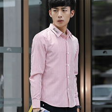 714-3-C09-男秋装潮流男青年修身衬衣顺条衬衫男男款士装daN，男装衬衫，星座1404-3