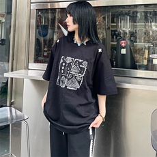 刺绣图腾游牧民族潮男女同款民族风情侣宽松纯棉T恤休闲潮，男装T恤，星座1210-1
