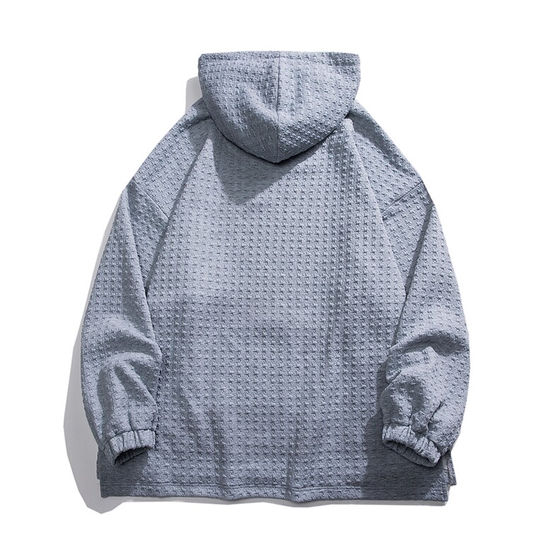 白底23春季设计感ins时尚潮流华夫格宽松纽扣连帽卫衣B402P75控98,男装卫衣,电商A247-1