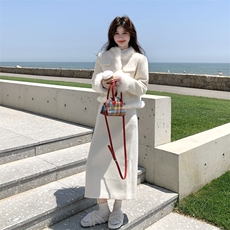 白色小香风羽绒服毛呢外套女冬季高级感韩系显瘦加厚半身裙两件套，女装套装/套裙，2C151
