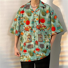 日系五分袖春夏季新款衬衫潮流慵懒男方领宽松型衬衫C1322P30，男装衬衫，星座1116-2
