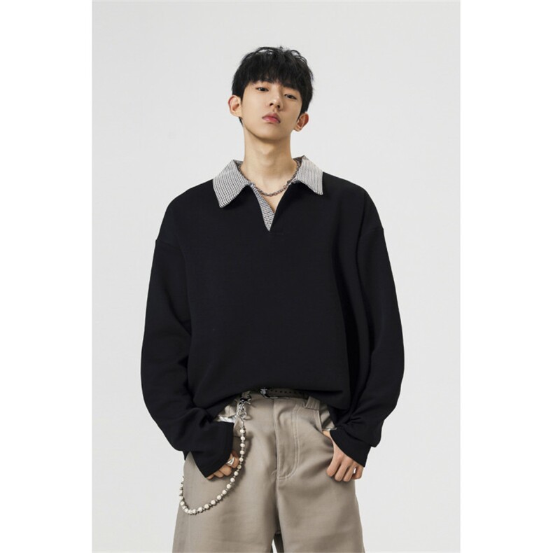 706-CCH6554-P38特P现货秋季miu系拼接polo领卫衣情侣长袖T恤,男装T恤,星座706