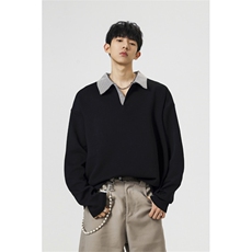 706-CCH6554-P38特P现货秋季miu系拼接polo领卫衣情侣长袖T恤，男装T恤，星座706