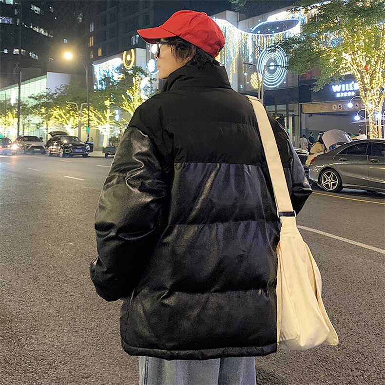 新款PU皮棉衣男士外套宽松冬装加厚港风学生帅气面包服M6689-P100,男装棉衣,星座815-2