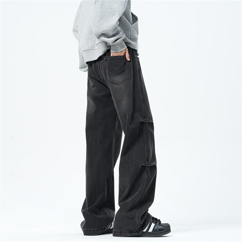 主推【S-4XL】现货！褶皱牛仔裤男水洗直筒裤子A080-8203-P65控88,男装牛仔裤,电商A080