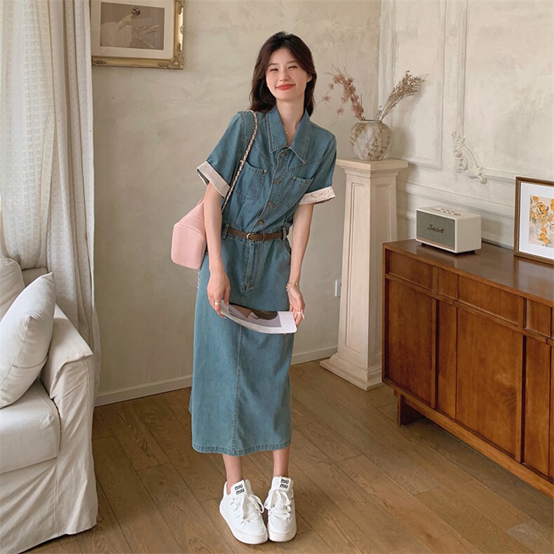 【主推现货】牛仔连衣裙女韩版开叉一步牛仔裙5023P135K198,女装连衣裙,维壹