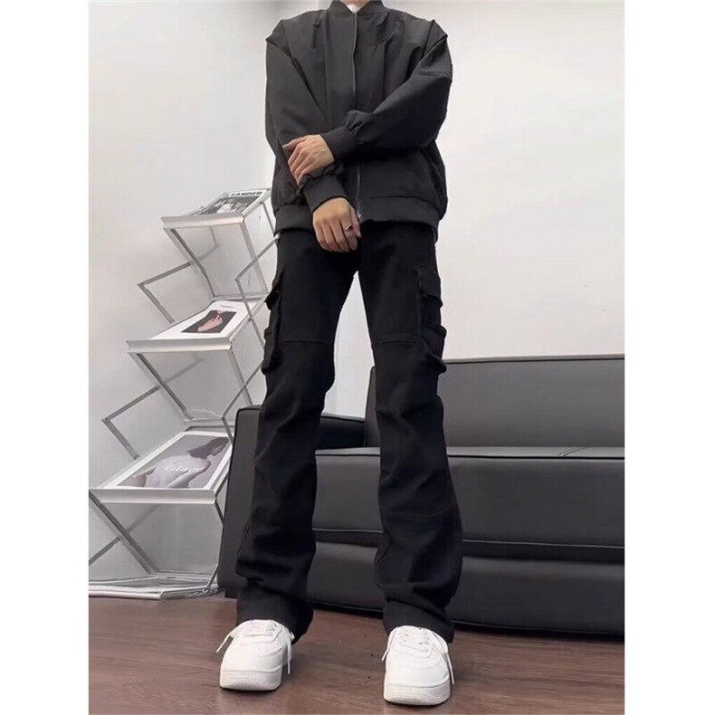 美式高街休闲工装裤男潮牌vide风微喇牛仔显瘦长裤子LTG477-P50,男装牛仔裤,星座1008