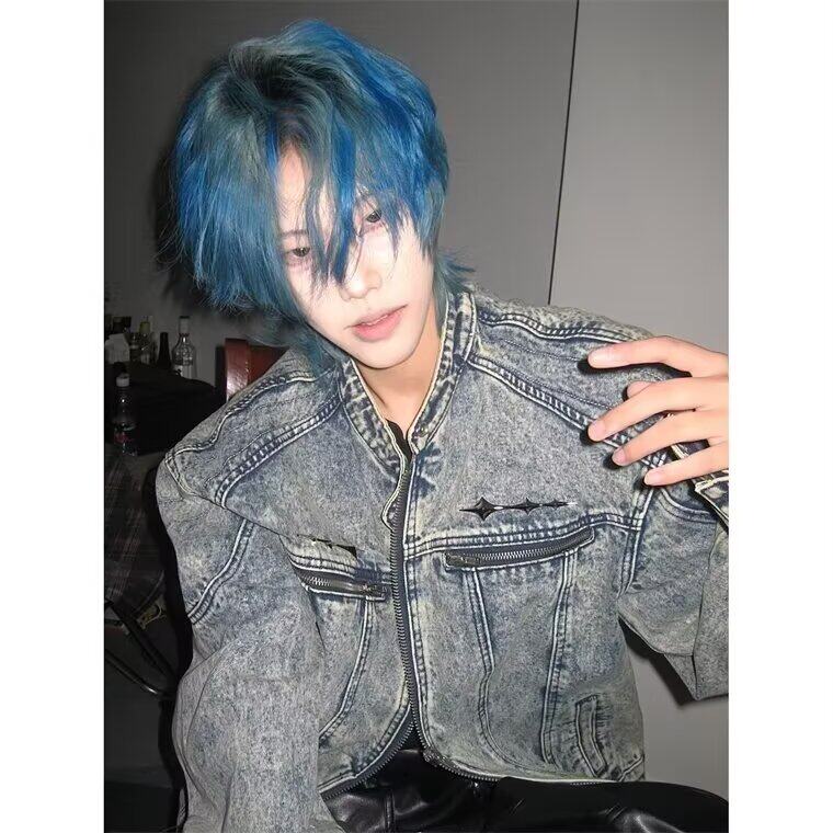 美式高街机车拉链夹克男秋季vibe潮宽松垫肩牛仔外套WLJK022-P73，男装工装外套，星座1008