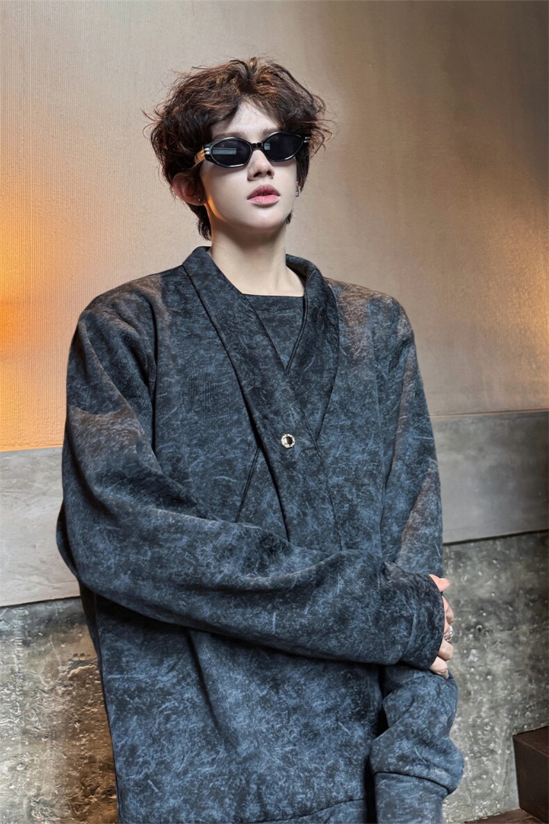 学院风自带领带cleanfit长袖卫衣扎染纯色上衣常规P49加绒P59,男装卫衣,电商B319