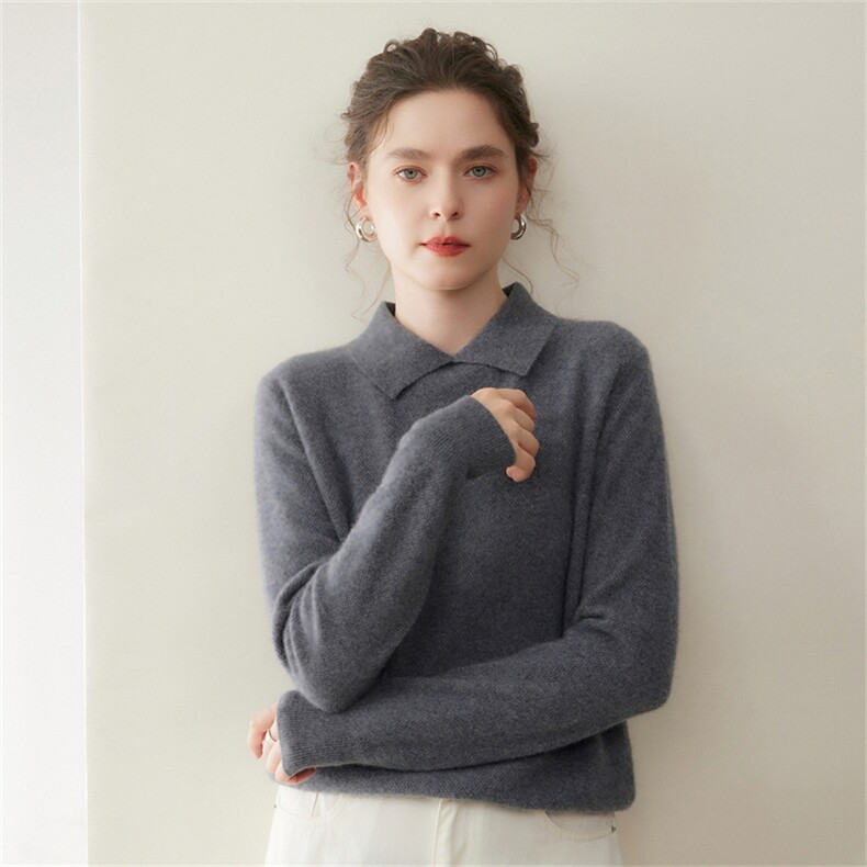 2025年秋季新款十二针桂花针POLO领针织上衣时尚休闲通勤百搭，女装羊绒衫，澳煜绒
