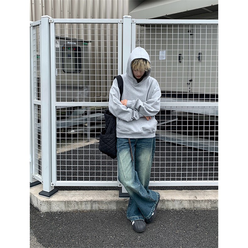 灰色cleanfit男生短款卫衣美式重磅连帽大帽衫廓形外套潮WY004P48，女装短外套，电商B312