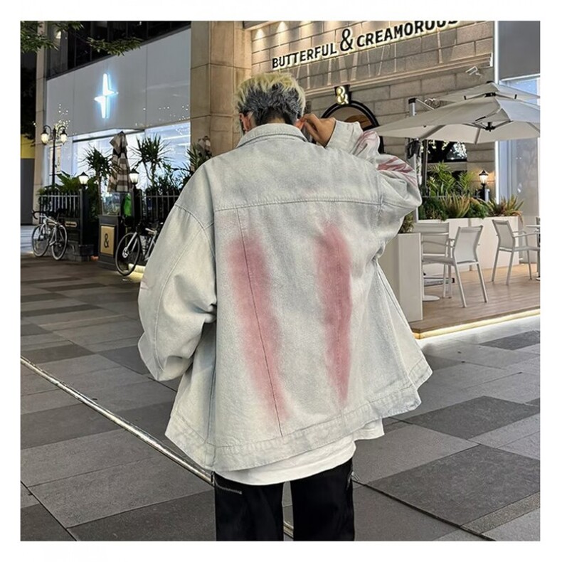 美式直喷马骝白色牛仔衣男秋季宽松百搭休闲情侣夹克外套2165/P75,男装工装外套,星座506