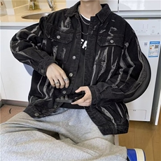 高街扎染牛仔外套男港风宽松痞帅上衣春秋潮牌个性休闲工装夹克，男装工装外套，星座1210-1