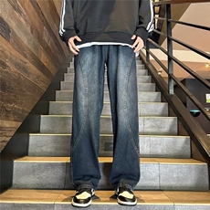 美式高街牛仔裤男韩版潮个性直筒2024冬季ins百搭长裤RK1339-P45，男装牛仔裤，星座412-3