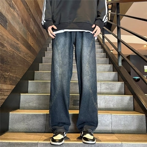 美式高街牛仔裤男韩版潮个性直筒2024冬季ins百搭长裤RK1339-P45图片