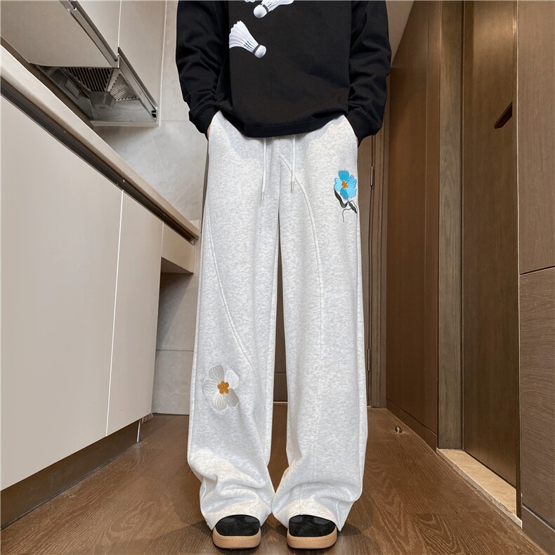 抖音品质美式休闲花朵刺绣设计感百搭卫裤B315-K25370-特p40控78,男装休闲裤,电商B315