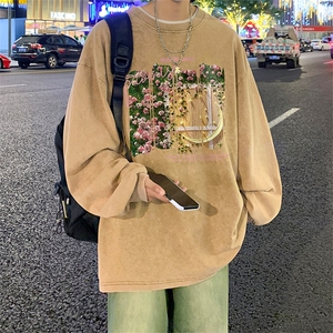 直播品质 重磅纯棉 美式蜡染水洗做旧潮牌宽松长袖t恤 CT365特P38图片