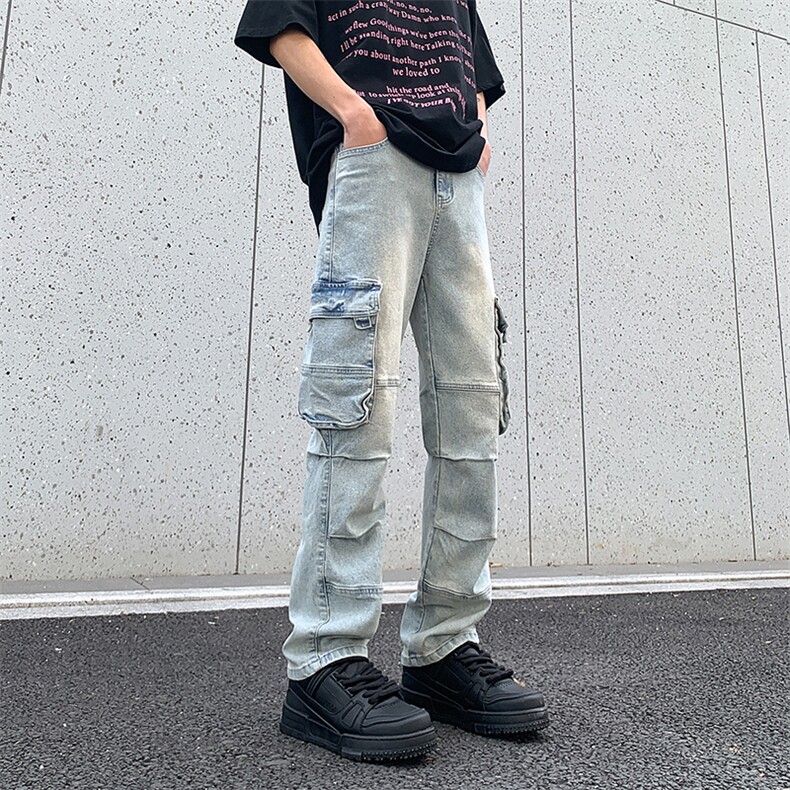 春季新款港风美式高街多口袋工装牛仔裤潮XZ213-K60647-P75控88,男装牛仔裤,星座213