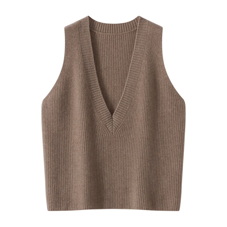 2025年秋季新款百搭女士V领元宝针无袖马甲，女装羊绒衫，品秋羊绒