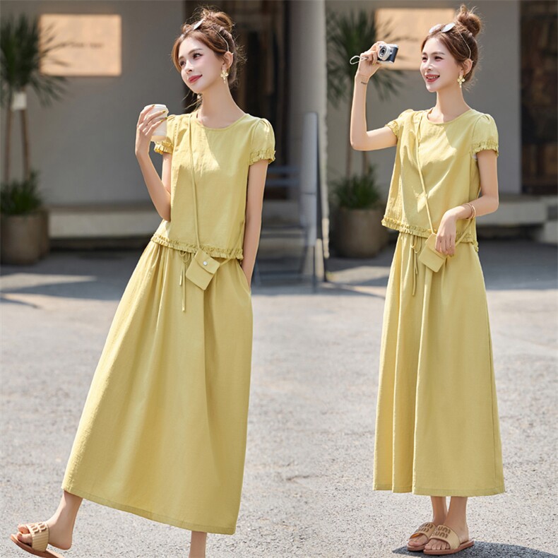 裙子套装2025夏新款巨好看的大方得体漂亮绝美减龄棉麻穿搭一整套，女装套装/套裙，木子恋